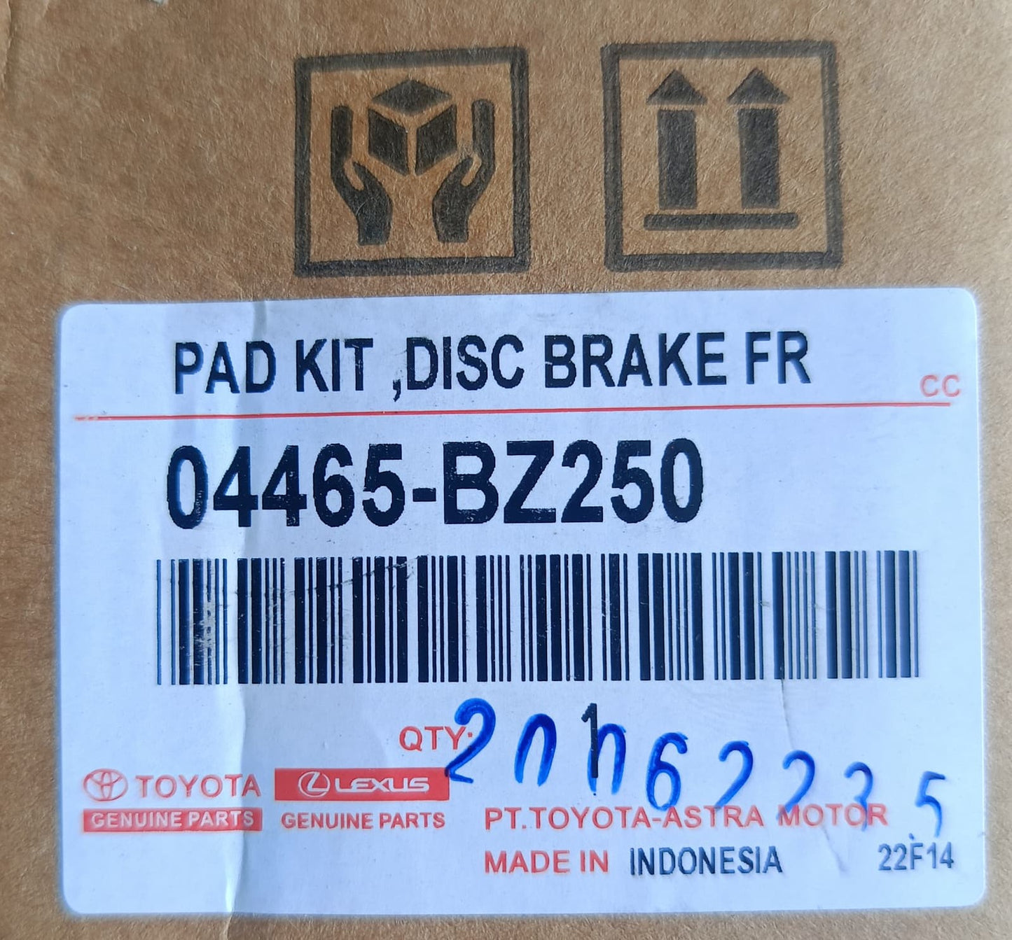 TOYOTA RUSH F8502018-2023 , ARUS FRONT DISC BRAKE PAD (OEM) (04465-BZ250)