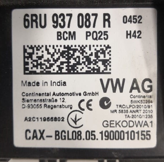 VOLKSWAGEN POLO MK5 BCM ECU (6RU 937 087 R)