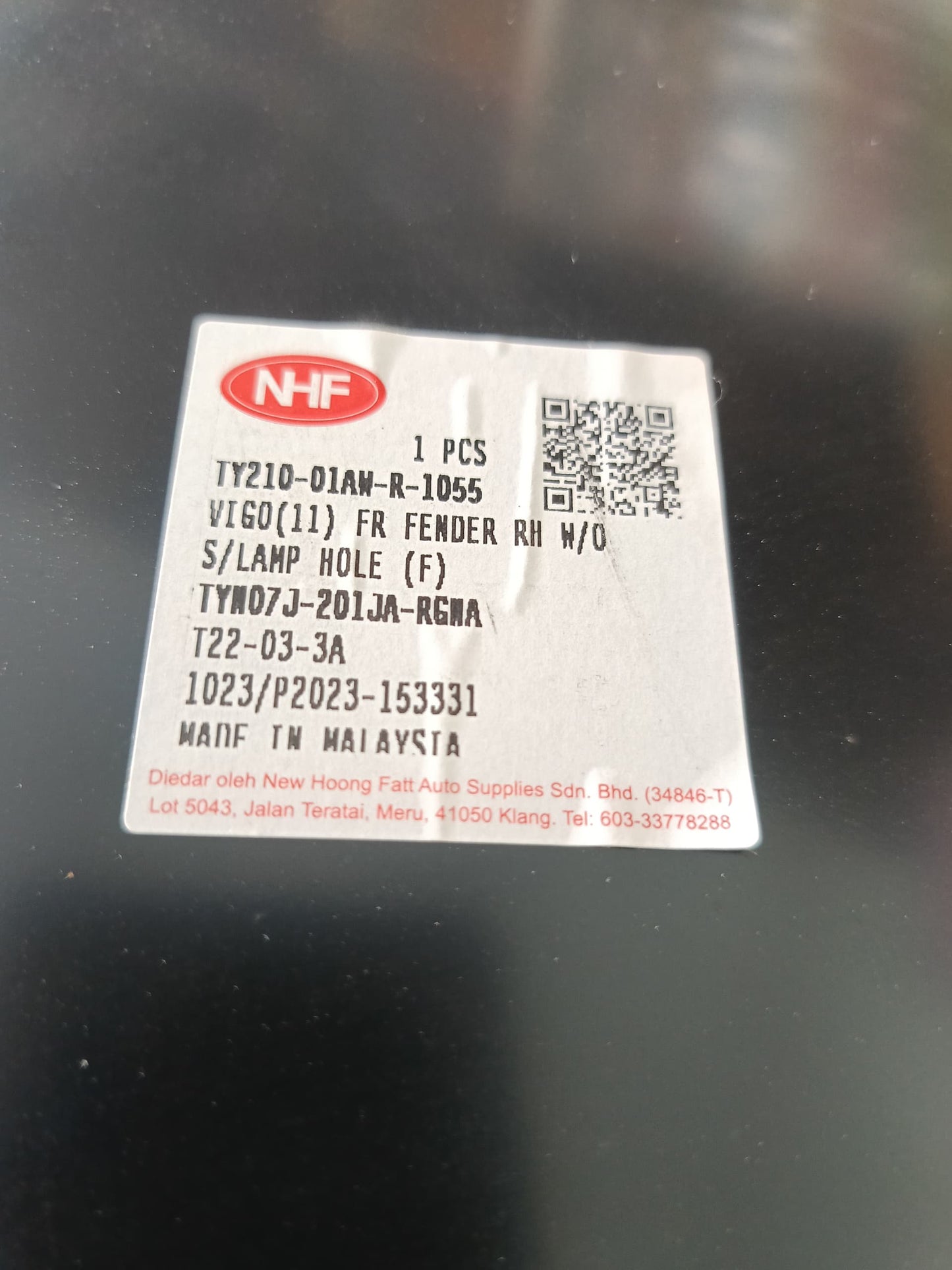 TOYOTA HILUX VIGO KUN26 2011 4DOOR FRONT FENDER WITHOUT SIDE LAMP HOLE RH ( TYN07J-201JA-RGNA )