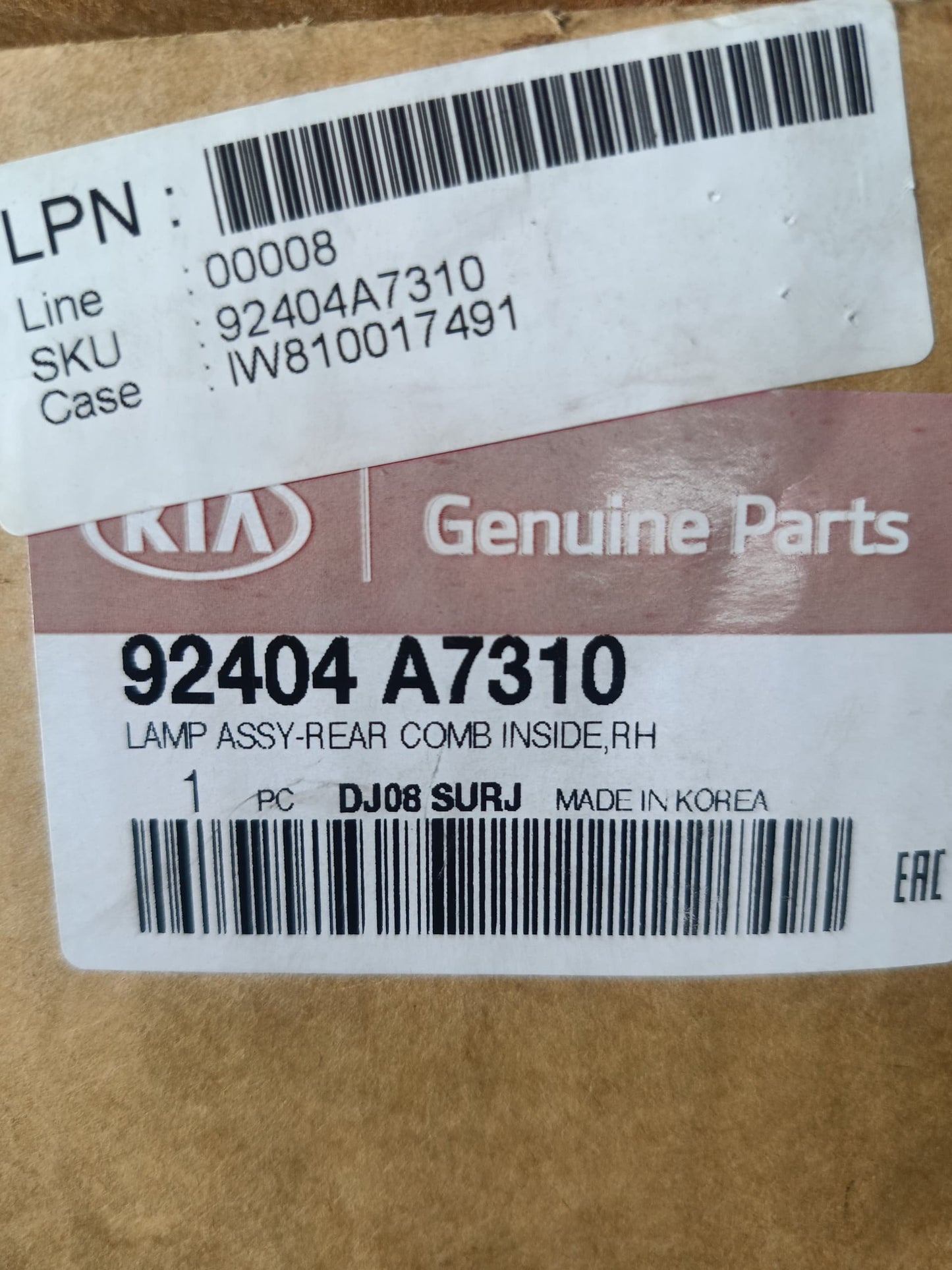 KIA CERATO K3 INNER TAIL LAMP RH (92404 A7310)