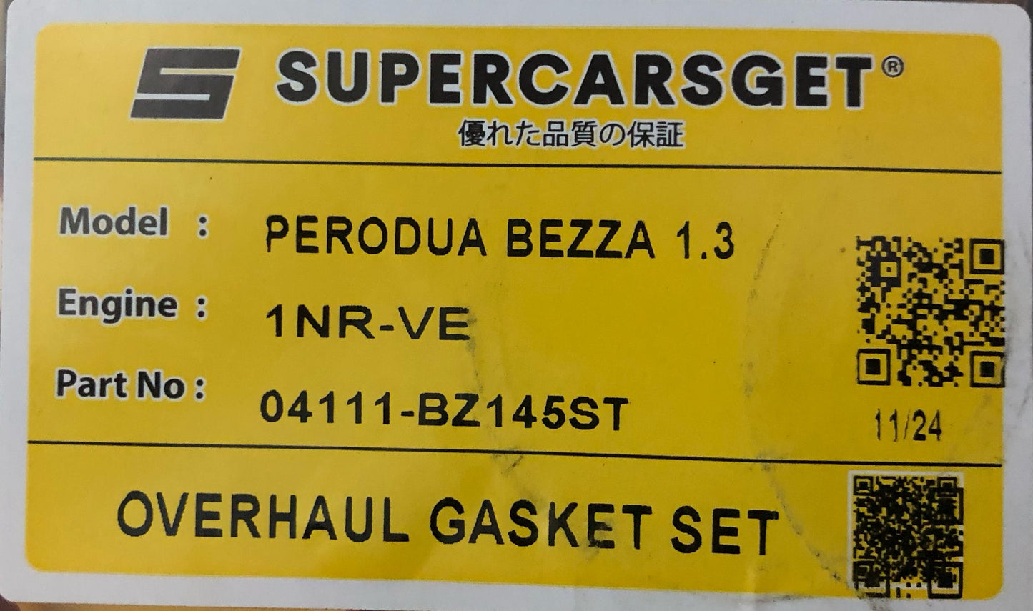 PERODUA BEZZA 1.3 1NR-VE FULL SET OVERHAUL GASKET (STEEL) (04111-BZ145ST)
