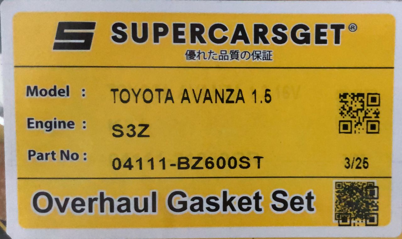 TOYOTA AVANZA 1.5 16V 3SZ-FE FULL SET OVERHAUL GASKET (STEEL) (04111-BZ600ST)