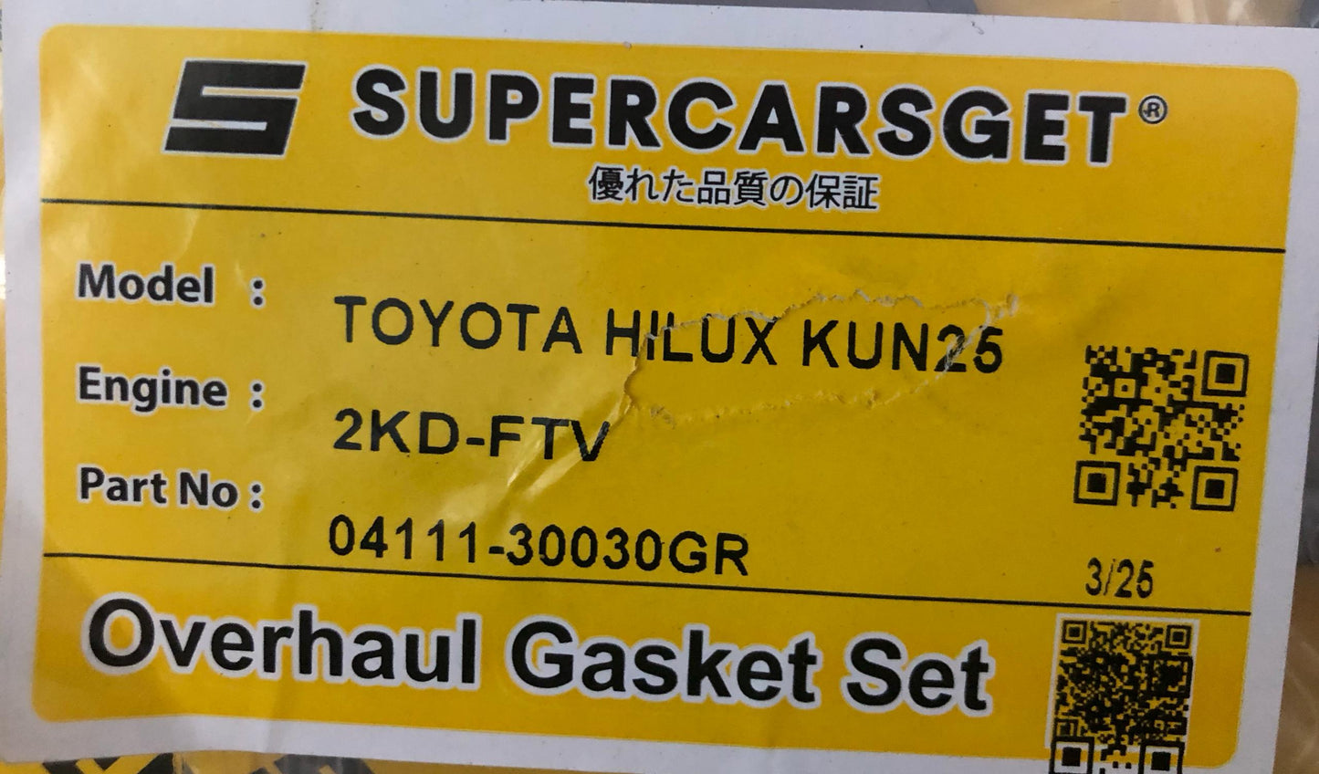 TOYOTA HILUX KDH202 2KD-FTV KUN25 2.5 16V FULL SET OVERHAUL GASKET (CARBON) (93MM) (04111-30030GR)