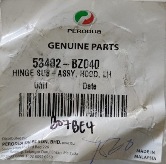 PERODUA MYVI LAGI BEST FRONT BONNET HINGE SUB-ASSY, BONNET LH (53402-BZ040)