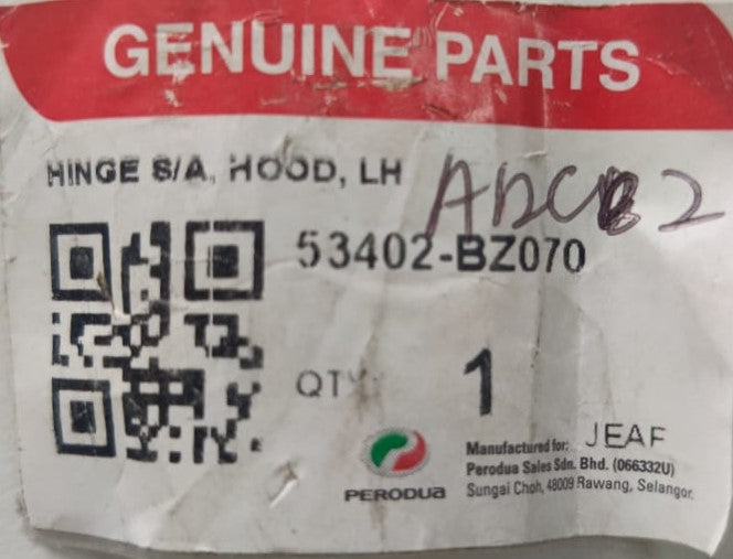 PERODUA AXIA/BEZZA D87A HINGE SUB-ASSY, BONNET LH (53402-BZ070)