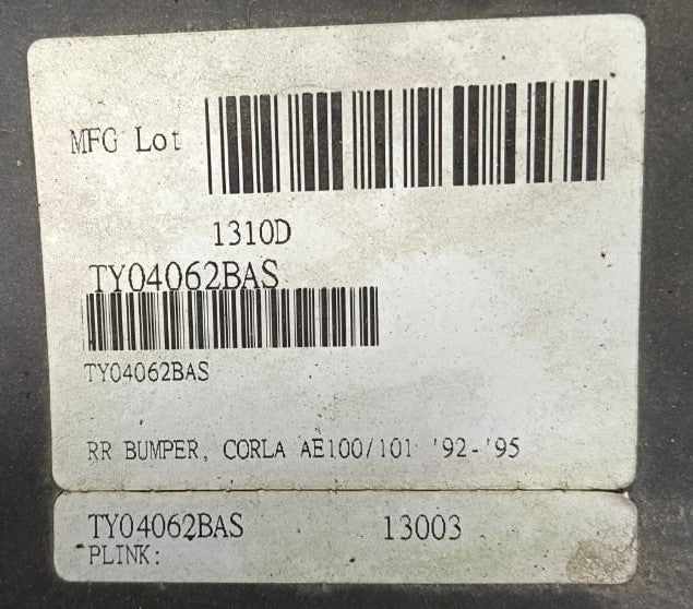TOYOTA COROLLA AE111 REAR BUMPER BLACK (TY04062BAS)
