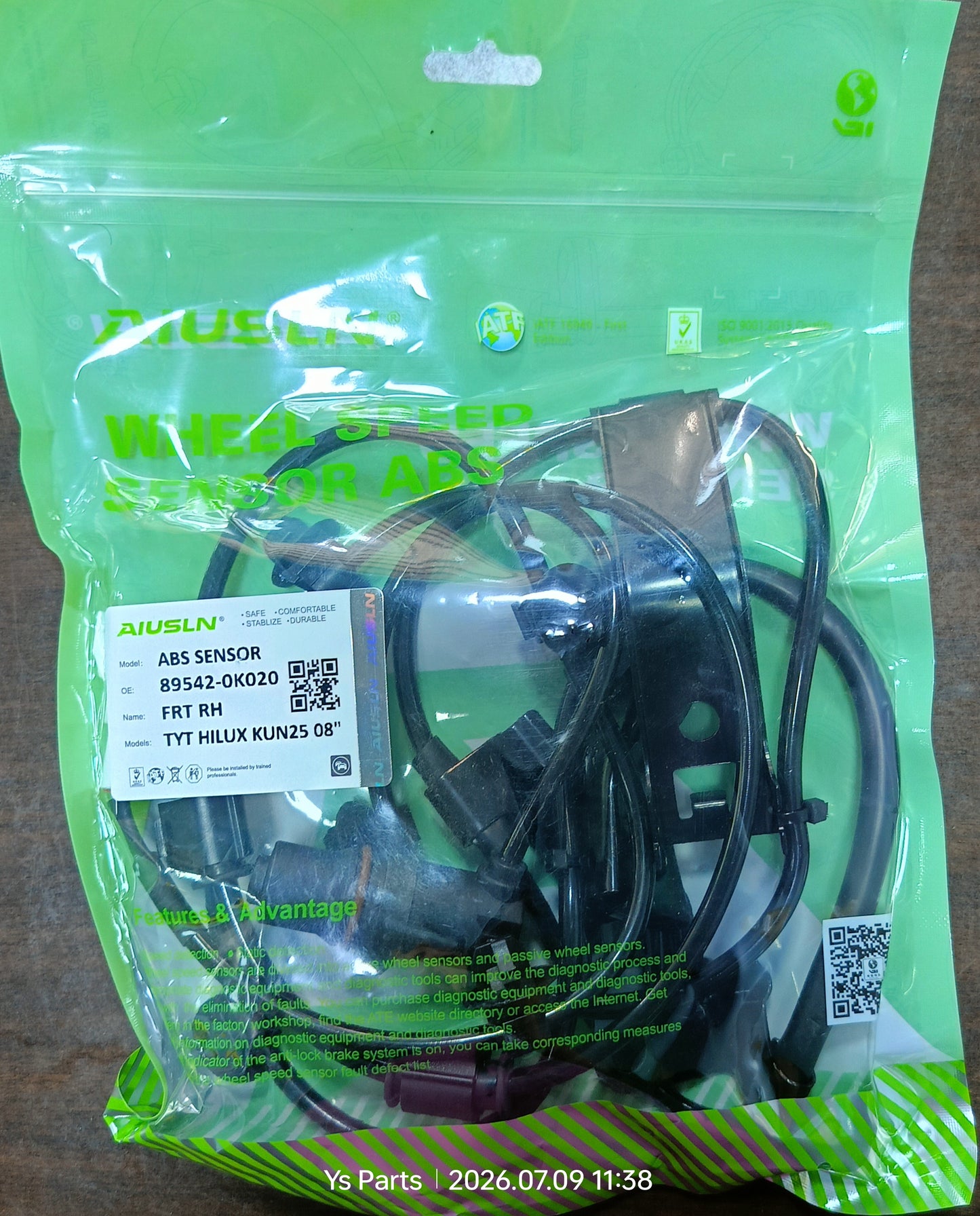 TOYOTA HILUX VIGO KUN25 2008 ABS SENSOR FRH NEW (89542-0K020)